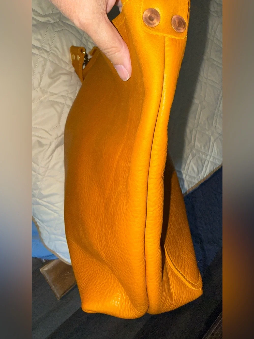 KMM & Co marigold cypress leather travel tote full grain crossbody & shoulder